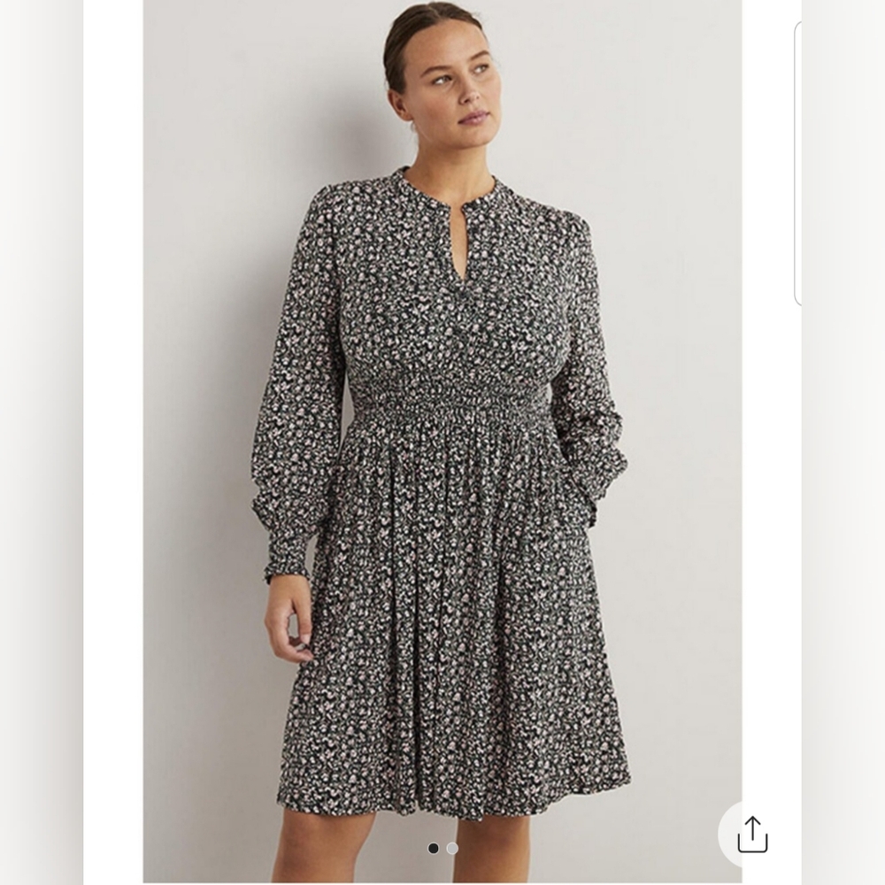 Boden Smocked Jersey Shirt Dress Long Sleeves  Size 8R